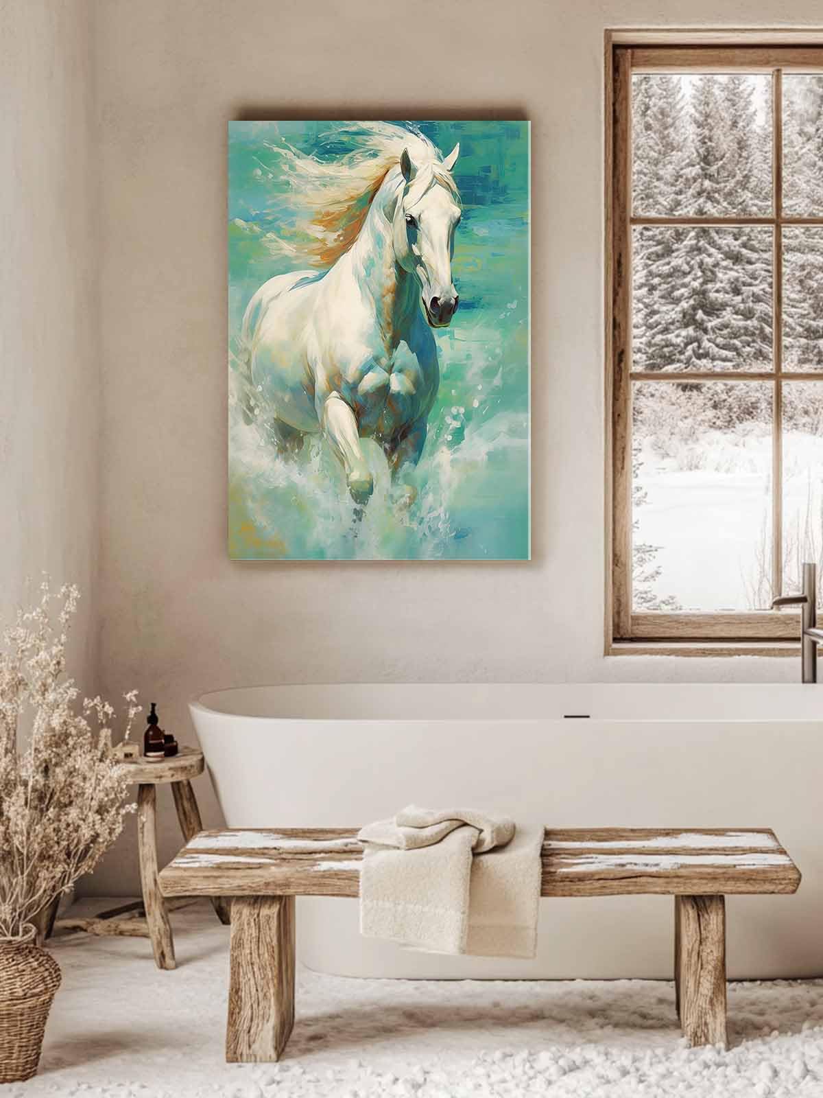 Amazon.com: Living Room Wall Art White Horse Running Teal Living